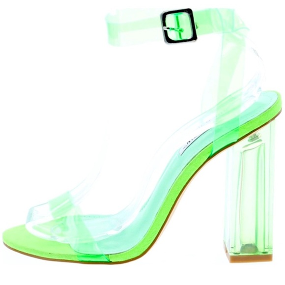 Fashion nova neon green clear transparent ankle strap square heel sandals Sz 10 - Picture 3 of 16